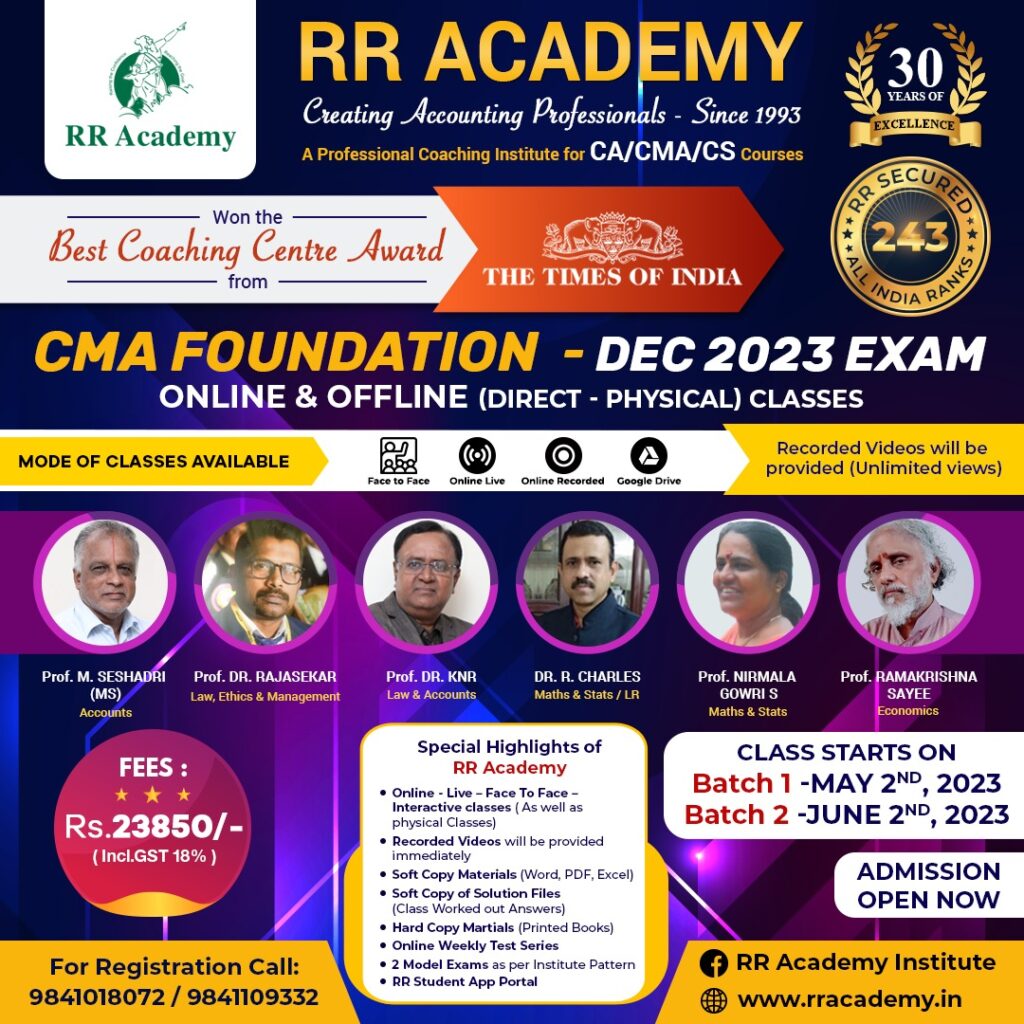 CA, CMA FOUNDATION / CSEET (2023 EXAM) CLASSES - RR Academy - Best CA ...